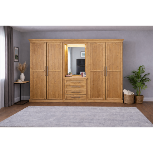 CAMBRIDGE SOLID PINE 4 DOOR 4 DRAWER WARDROBE IN LIGHT OAK WAX