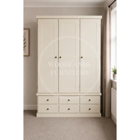 CAMBRIDGE TRIPLE 6 SMALL DRAWER WARDROBE IN IVORY