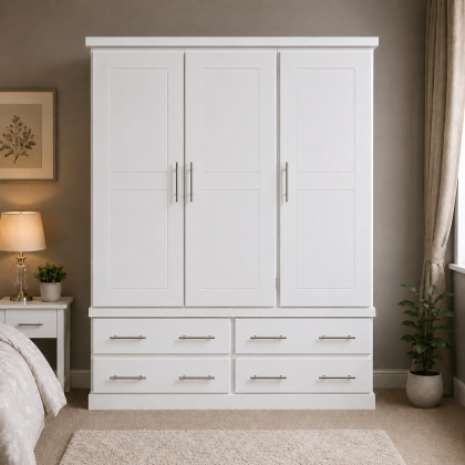 Cambridge 4 Drawer Triple Shelved Wardrobe In White