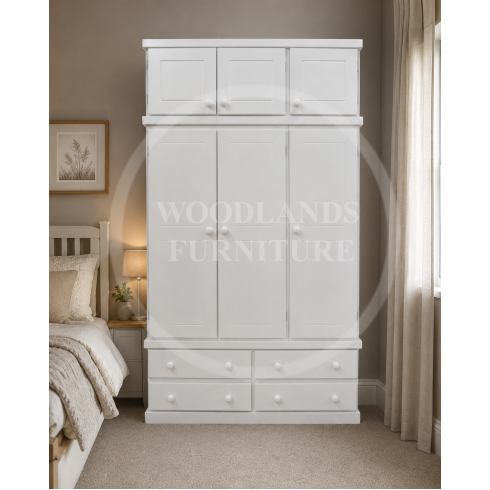 CAMBRIDGE TRIPLE 4 DRAWER WARDROBE WITH TOPBOX IN WHITE