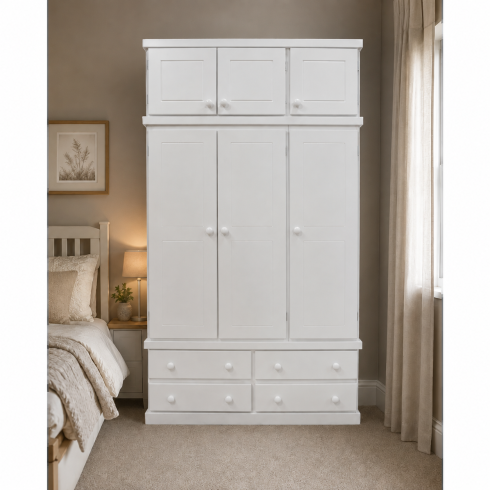 Handmade in England Cambridge Triple 4 Drawer Wardrobe with Topbox in White
