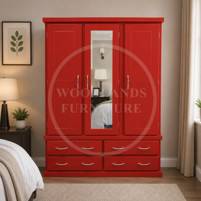CAMBRIDGE TRIPLE 4 DRAWER WARDROBE IN RED CAMBRIDGE TRIPLE 4 DRAWER WARDROBE IN RED