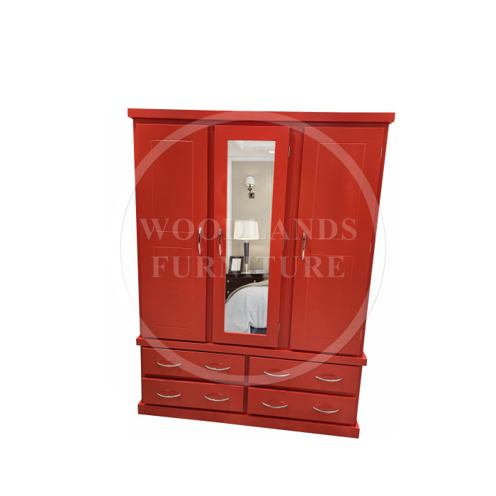 CAMBRIDGE TRIPLE 4 DRAWER WARDROBE IN RED
