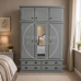 3 Door 4 Drawer Mirrored Shelved Wardrobe with Top Box - Cambridge Grey | Handmade in England