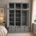 CAMBRIDGE TRIPLE 4 DRAWER MIRRORED SHELVED WARDROBE WITH TOPBOX IN GREY CAMBRIDGE TRIPLE 4 DRAWER MIRRORED SHELVED WARDROBE WITH TOPBOX IN GREY
