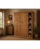 CAMBRIDGE SOLID PINE TRIPLE FULL HANGING WITH BOOKCASE IN ANTIQUE WAX