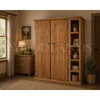 CAMBRIDGE SOLID PINE TRIPLE FULL HANGING WITH BOOKCASE IN ANTIQUE WAX