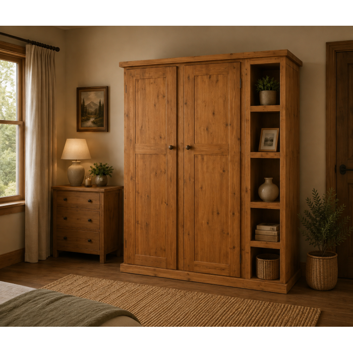 Cambridge Solid Pine Triple Full Hanging With Bookcase In Antique Wax