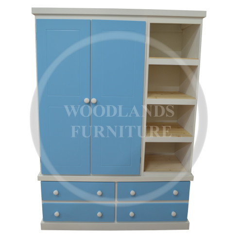 CAMBRIDGE TRIPLE 4 DRAWER WARDROBE WITH BOOKCASE IN BLUE
