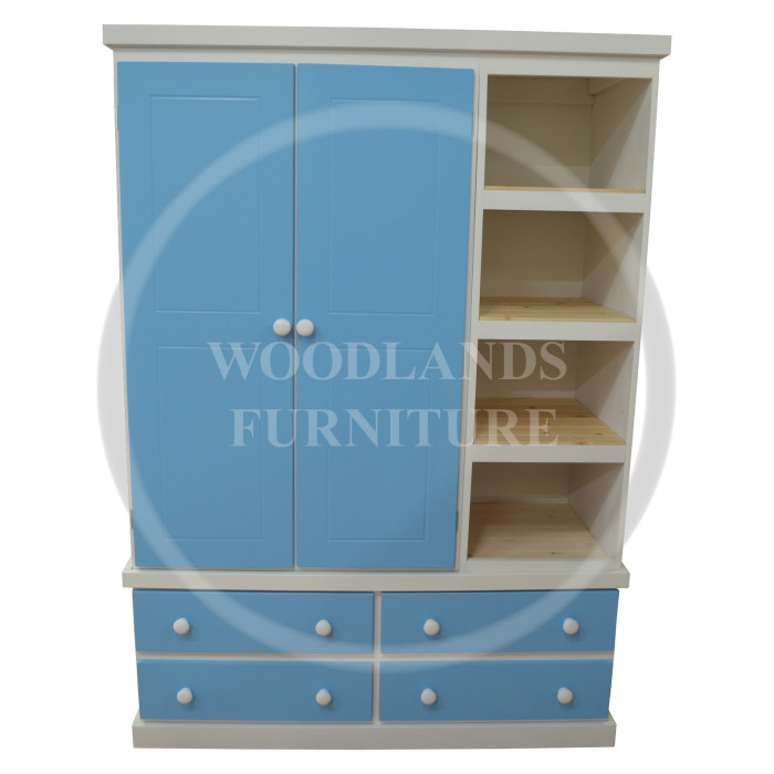 CAMBRIDGE TRIPLE 4 DRAWER WARDROBE WITH BOOKCASE IN BLUE