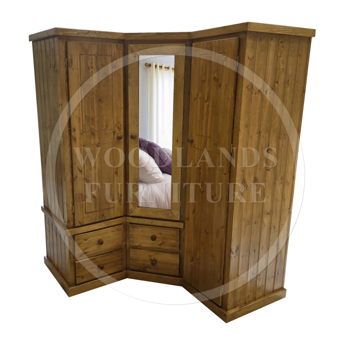 CORNER PINE SHELVED WARDROBE IN LIGHT OAK POLISHED