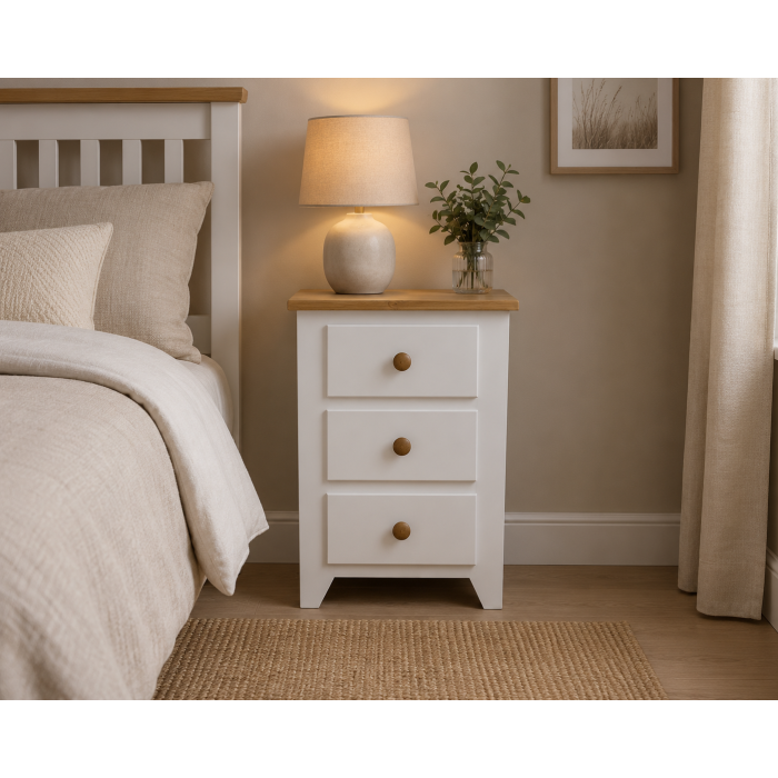 Country Shaker 3 Drawer Bedside In Ivory