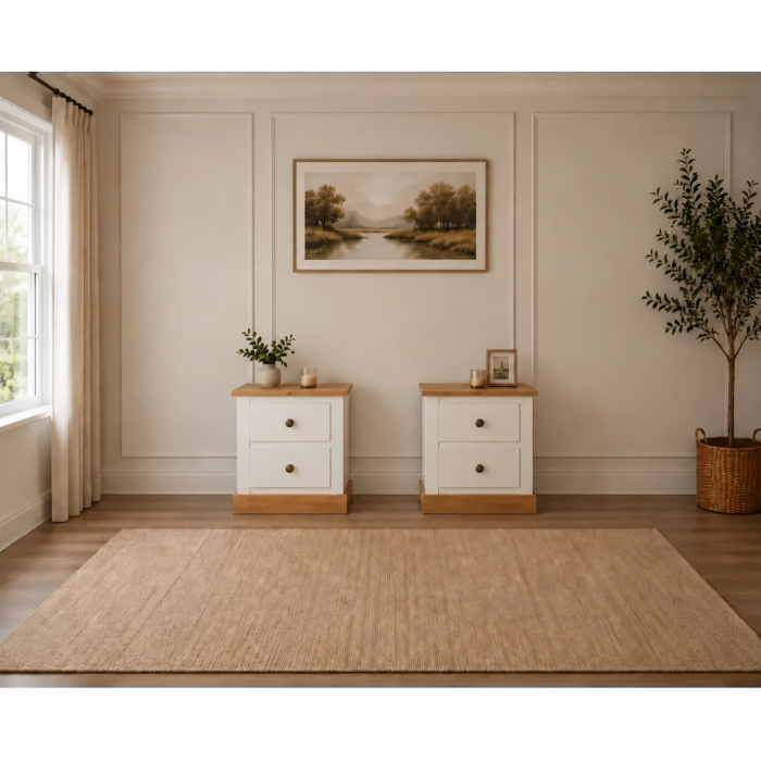 UK Handmade 2 Drawer Bedside Tables Set - Country White - Fully Assembled (Custom Finish Options)