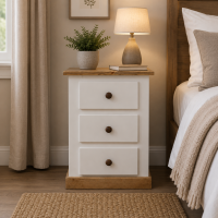 COUNTRY 3 DRAWER BEDSIDE IN IVORY