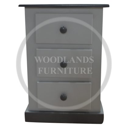 Country Solid Pine 3 Drawer Bedside In Grey