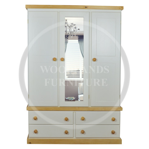 CAMBRIDGE COUNTRY TRIPLE 4 DRAWER MIRRORED WARDROBE IN IVORY