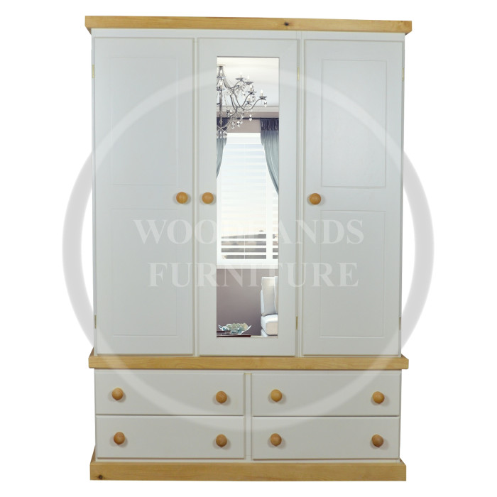 CAMBRIDGE COUNTRY TRIPLE 4 DRAWER MIRRORED WARDROBE IN IVORY