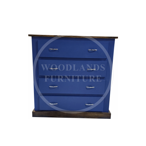 COUNTRY 4 DRAWER CHEST OF DRAWERS IN DARK BLUE / DARK OAK