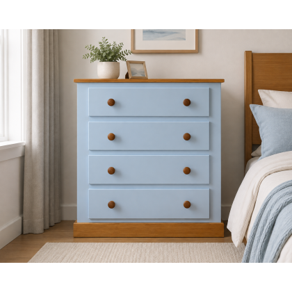 Handmade in England Country 4 Drawer Chest of Drawers in Sky Blue - Fully Assembled