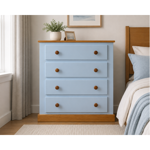 Handmade in England Country 4 Drawer Chest of Drawers in Sky Blue - Fully Assembled