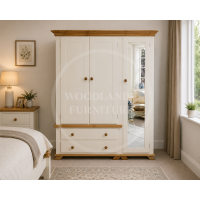 COUNTRY CROWN TRIPLE FULL MIRRORED SHELVED WARDROBE IN IVORY COUNTRY CROWN TRIPLE FULL MIRRORED SHELVED WARDROBE IN IVORY
