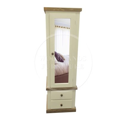 Country 1 Door Mirrored Wardrobe Shelved In Ivory