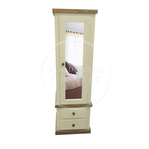 COUNTRY 1 DOOR MIRRORED WARDROBE SHELVED IN IVORY