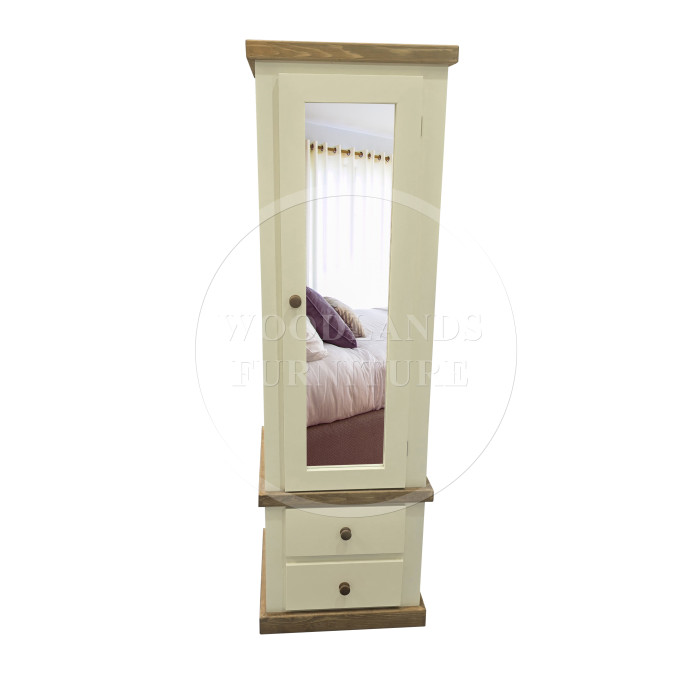 COUNTRY 1 DOOR MIRRORED WARDROBE SHELVED IN IVORY