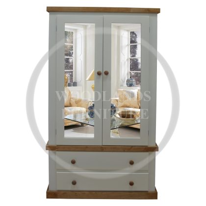 Country Double Mirrored 2 Drawer Wardrobe In Ivory