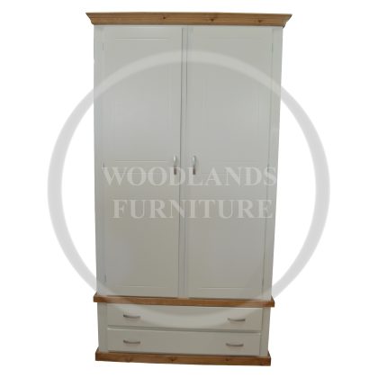 Country Crown 2 Drawer Wardrobe Shelved In Ivory