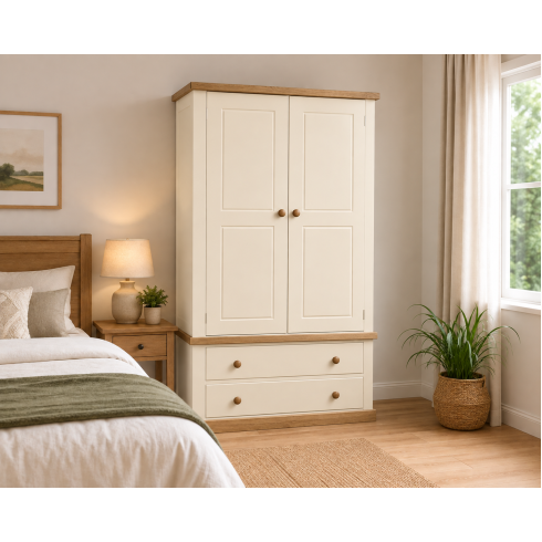 Handmade in England Country 2 Drawer Wardrobe in Ivory Handmade in England Country 2 Drawer Wardrobe in Ivory