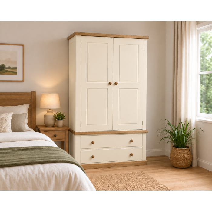 Handmade in England Country 2 Drawer Wardrobe in Ivory