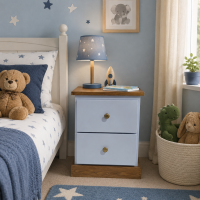 COUNTRY KIDDIES 2 DRAWER BEDSIDE IN SKY BLUE WITH MEDIUM OAK COUNTRY KIDDIES 2 DRAWER BEDSIDE IN SKY BLUE WITH MEDIUM OAK