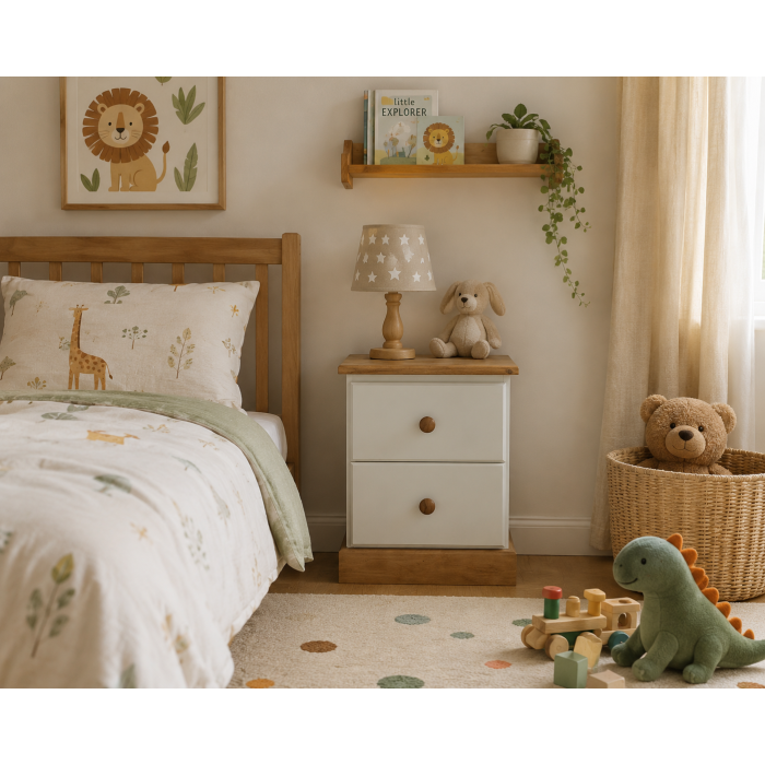 Handmade in England Country Kiddies 2 Drawer Bedside Cabinet in Ivory - Fully Assembled