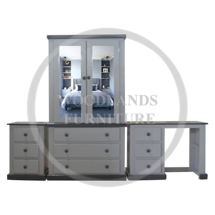 Country Solid Pine 3 Piece Bedroom Set In Grey
