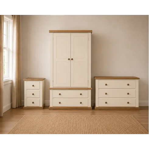 Handmade in England Country 3 Piece Bedroom Set -3 Drawer Chest in Ivory