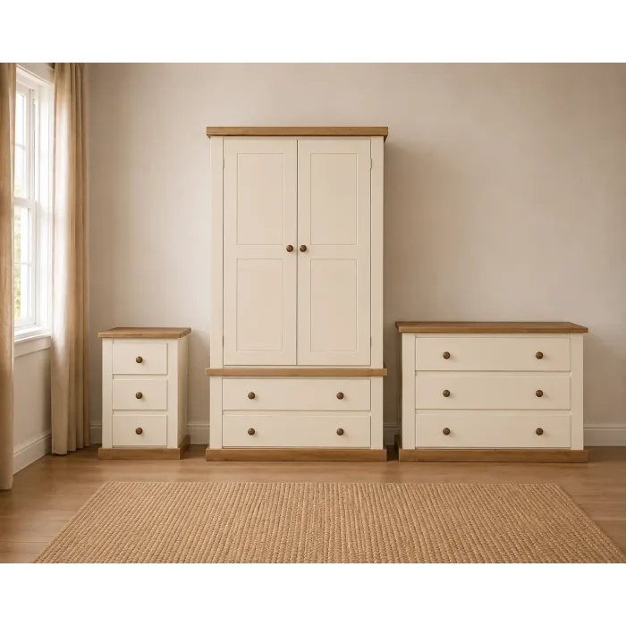 Handmade in England Country 3 Piece Bedroom Set -3 Drawer Chest in Ivory