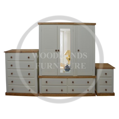 COUNTRY 3 PIECE TRIPLE MIRRORED BEDROOM SET - CENTRE MIRRORED IN IVORY