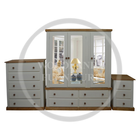 COUNTRY 3 PIECE TRIPLE MIRRORED BEDROOM SET - ALL DOORS MIRRORED IN IVORY