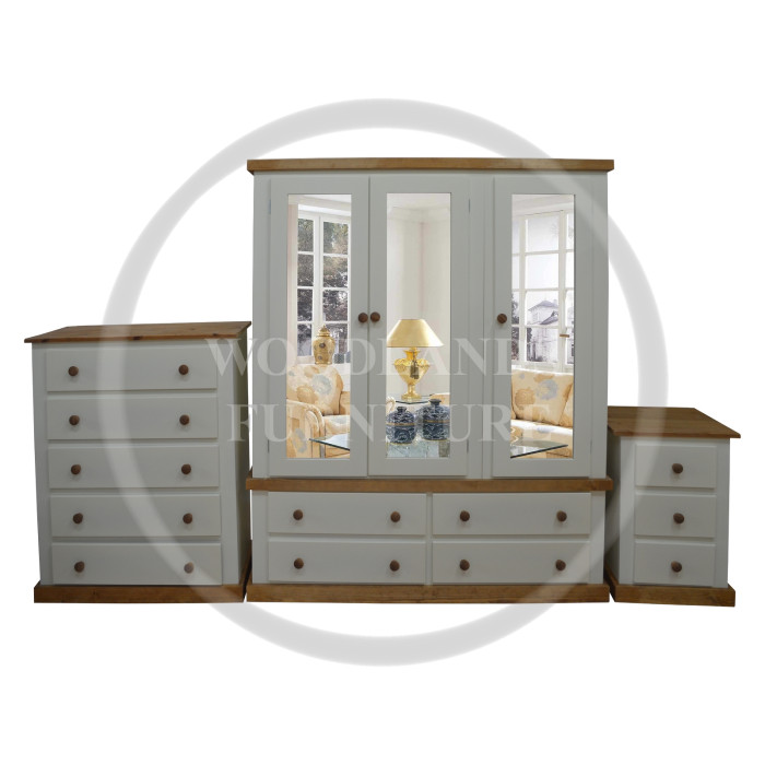 COUNTRY 3 PIECE TRIPLE MIRRORED BEDROOM SET - ALL DOORS MIRRORED IN IVORY
