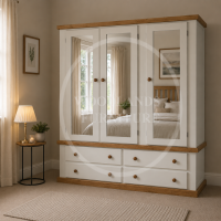 COUNTRY TRIPLE 4 DRAWER MIRRORED WARDROBE-ALL DOORS MIRRORED IN IVORY