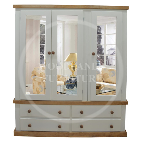 COUNTRY TRIPLE 4 DRAWER MIRRORED WARDROBE-ALL DOORS MIRRORED IN IVORY