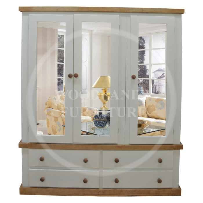 COUNTRY TRIPLE 4 DRAWER MIRRORED WARDROBE-ALL DOORS MIRRORED IN IVORY COUNTRY TRIPLE 4 DRAWER MIRRORED WARDROBE-ALL DOORS MIRRORED IN IVORY