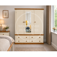 COUNTRY TRIPLE 4 DRAWER MIRRORED WARDROBE IN IVORY