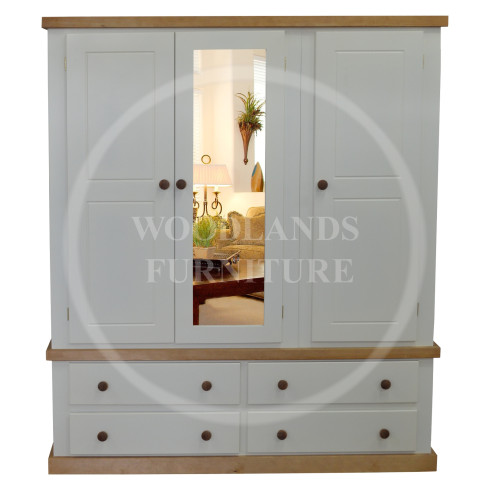 COUNTRY TRIPLE 4 DRAWER MIRRORED WARDROBE IN IVORY