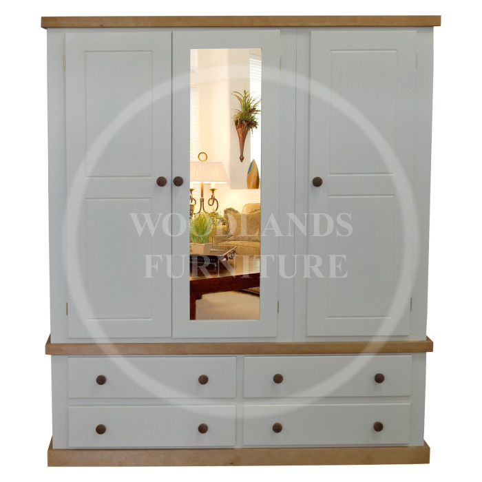 COUNTRY TRIPLE 4 DRAWER MIRRORED WARDROBE IN IVORY