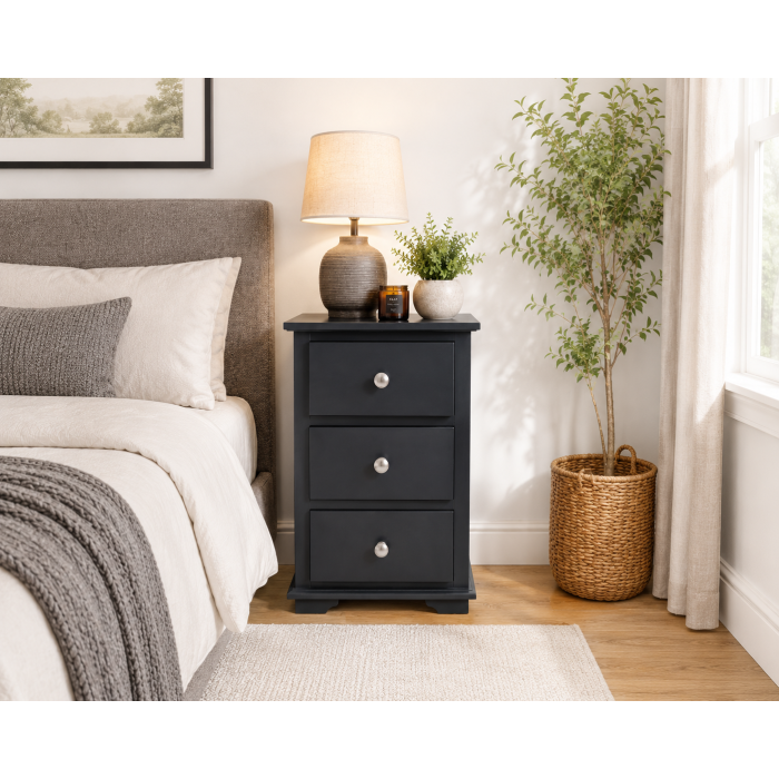 Crown 3 Drawer Bedside Cabinet In Dark Grey