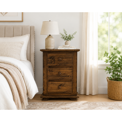 Handmade in England Crown Solid Pine 3 Drawer Bedside Cabinet in Medium Oak - Fully Assembled