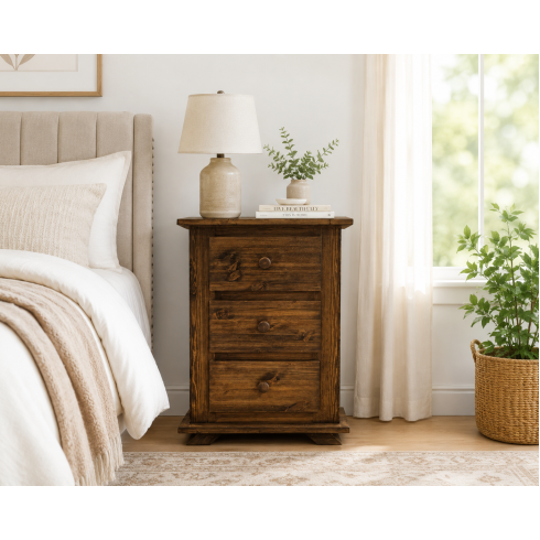 Handmade in England Crown Solid Pine 3 Drawer Bedside Cabinet in Medium Oak - Fully Assembled Handmade in England Crown Solid Pine 3 Drawer Bedside Cabinet in Medium Oak - Fully Assembled