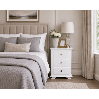 Handmade in England Crown 3 Drawer Bedside Cabinet in White - Fully Assembled